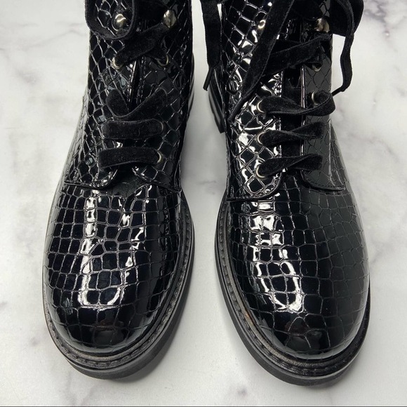 ATTILIO GIUSTI LEOMBRUNI Combat Boot Croc Embossed Patent Leather Size NWOT - Picture 7 of 12